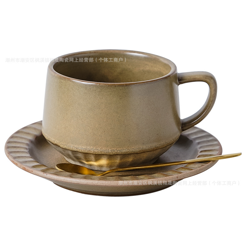 Retro cerámica rugosa taza de café conjunto de taza de té de cerámica casera instantánea cafetería latte taza de flores taza de marca