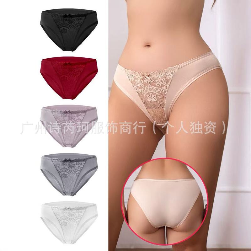 Cross-Border Temu Amazon Plus-Size Women's Comfortable Butt-Lifting Lace Briefs Pure Cotton Crotch Breathable Panties