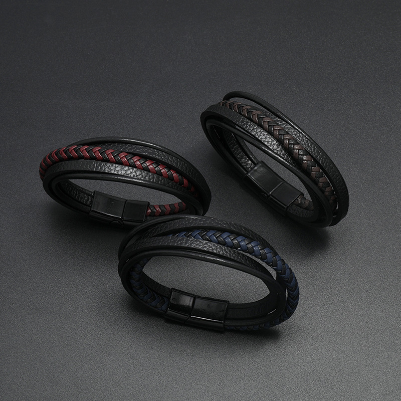 wholesale jewelry retro woven leather magnet clasp bracelet nihaojewelry