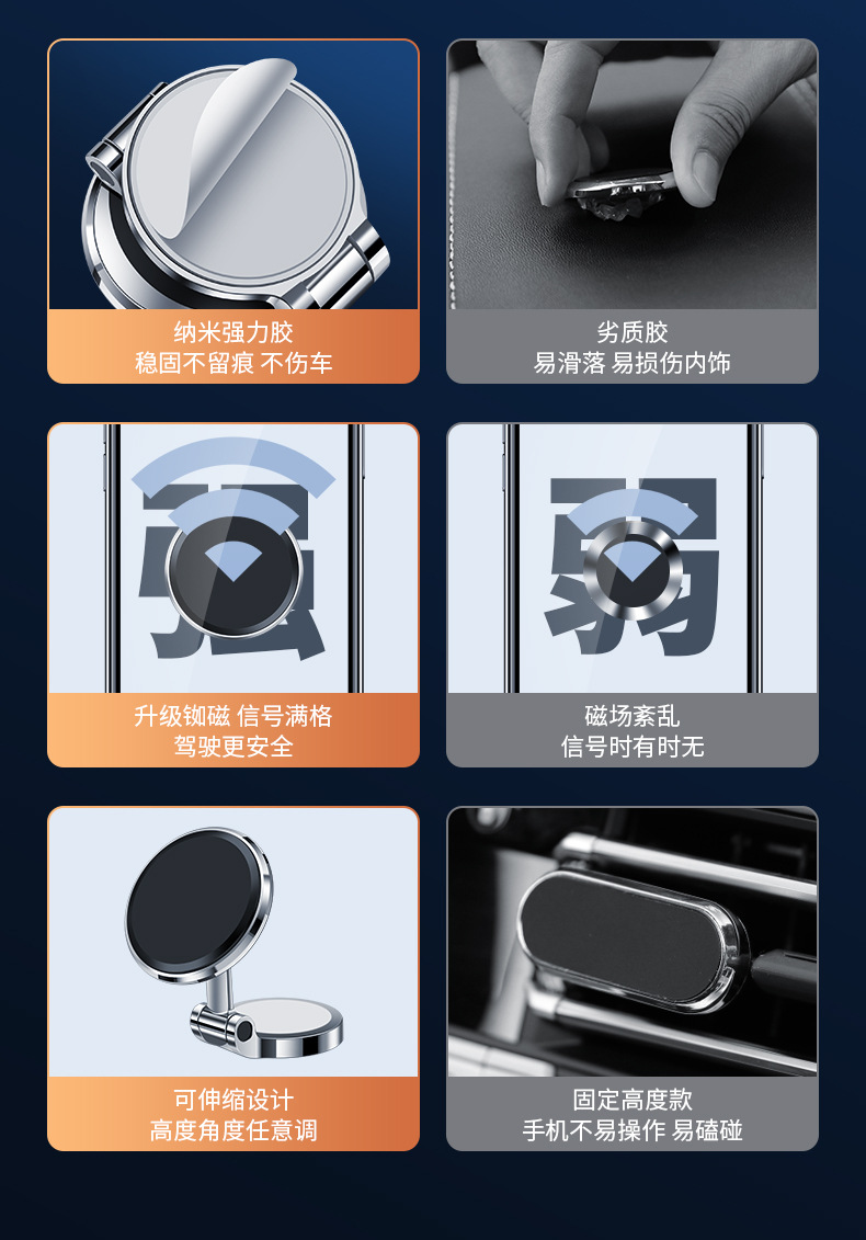 Car holder mobile phone magnetic 360 degree rotating strong magnetic 2023 new folding high-end navigation car