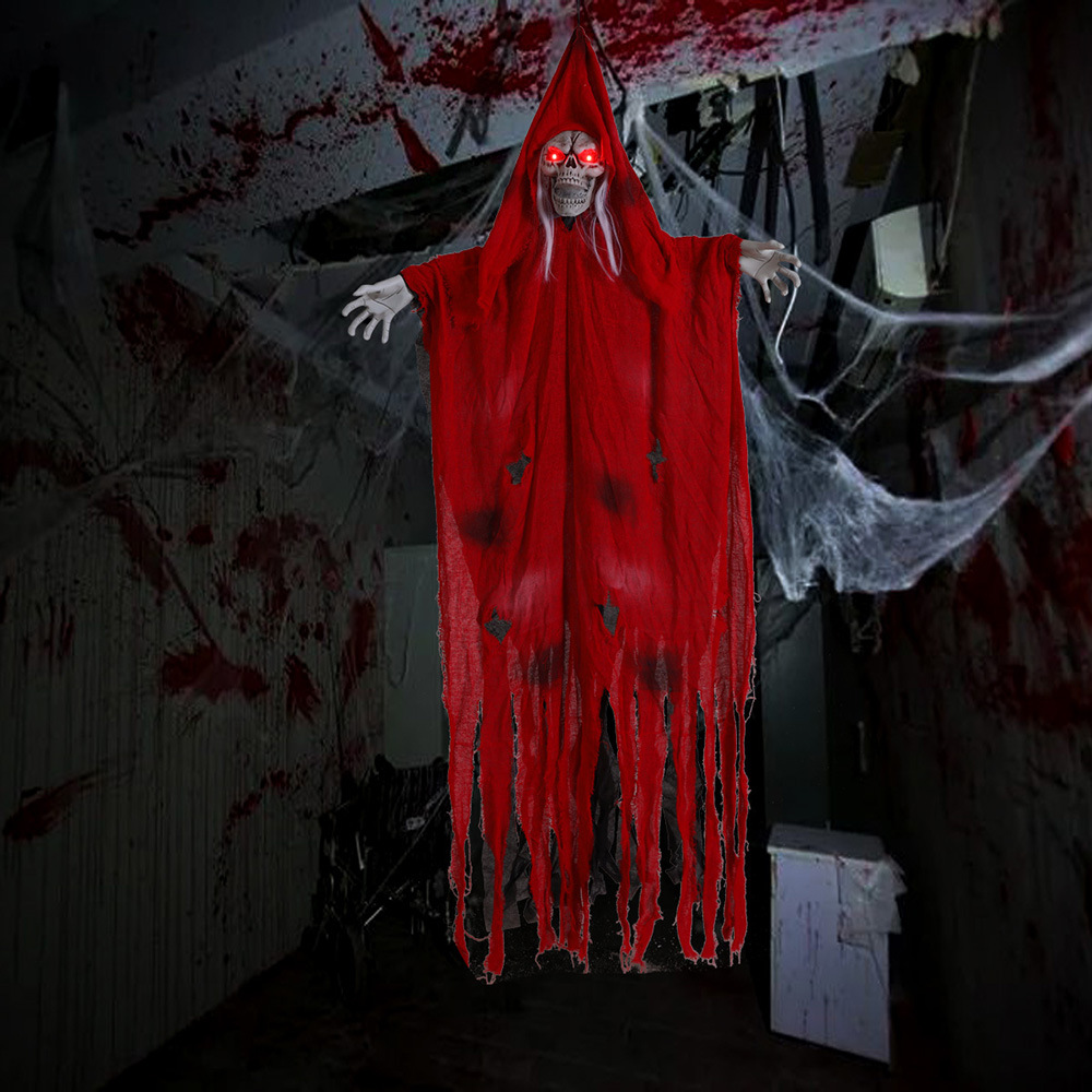 Halloween fantasma colgante de control de voz traje luminoso eléctrico de la casa embrujada de la muerte decoración de la habitación secreta accesorios juguetes de hechizo rojo