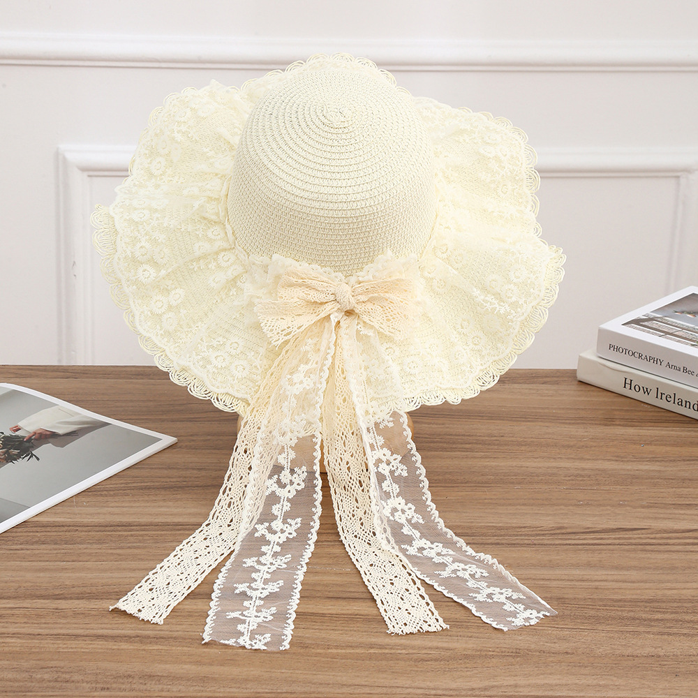 Sombrero de paja con lazo – estilo veraniego, ala ancha, para playa o vacaciones al aire libre