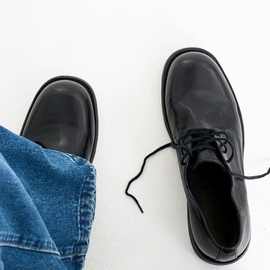 RZAAZ平替黑色水洗真高档皮鞋男士真皮厚底大头德比鞋工装商务鞋