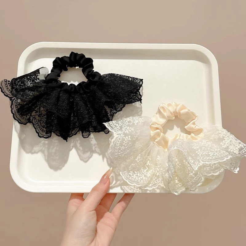 送料無料レース二重層スカートヘアゴム女性のハイエンドヘアゴム特大ヘッドフラワー気質ポニーテールヘッドロープ|undefined