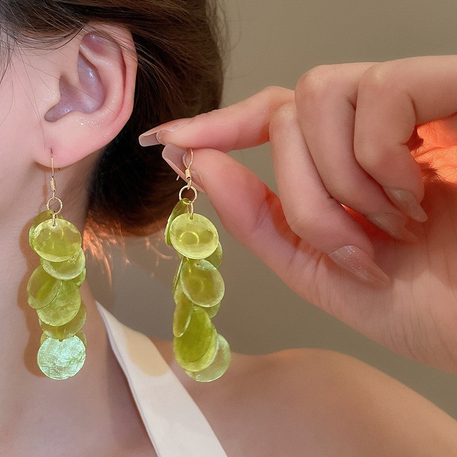 Pendientes de borla de concha geométrica redonda, estilo de vacaciones junto al mar, gancho para la oreja, pendientes de todo fósforo de moda, sentido de clase alta de nicho