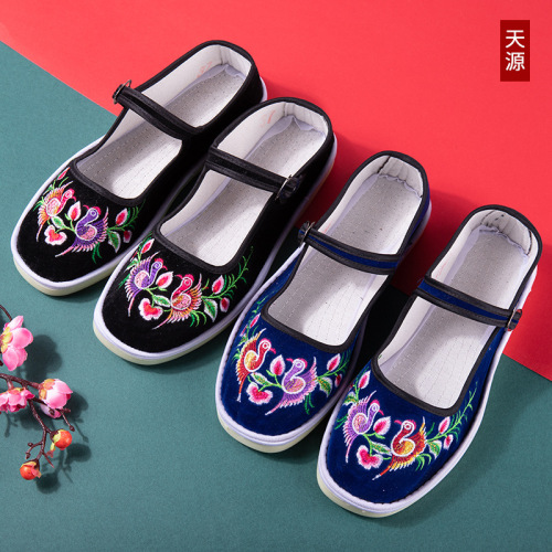 Zen qipao tea dress Chinese folk clothing embroidered shoes for women single shoes mother embroidered handmade online multi-layer cloth restoring ancient women shoes