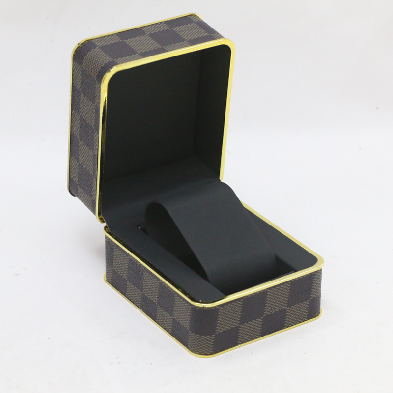 High-End Pu Leather Watch Box Flip-Top Universal Watch Empty Box Gold Edge Printed Bracelet Box Packaging Gift Box Ready for Sale