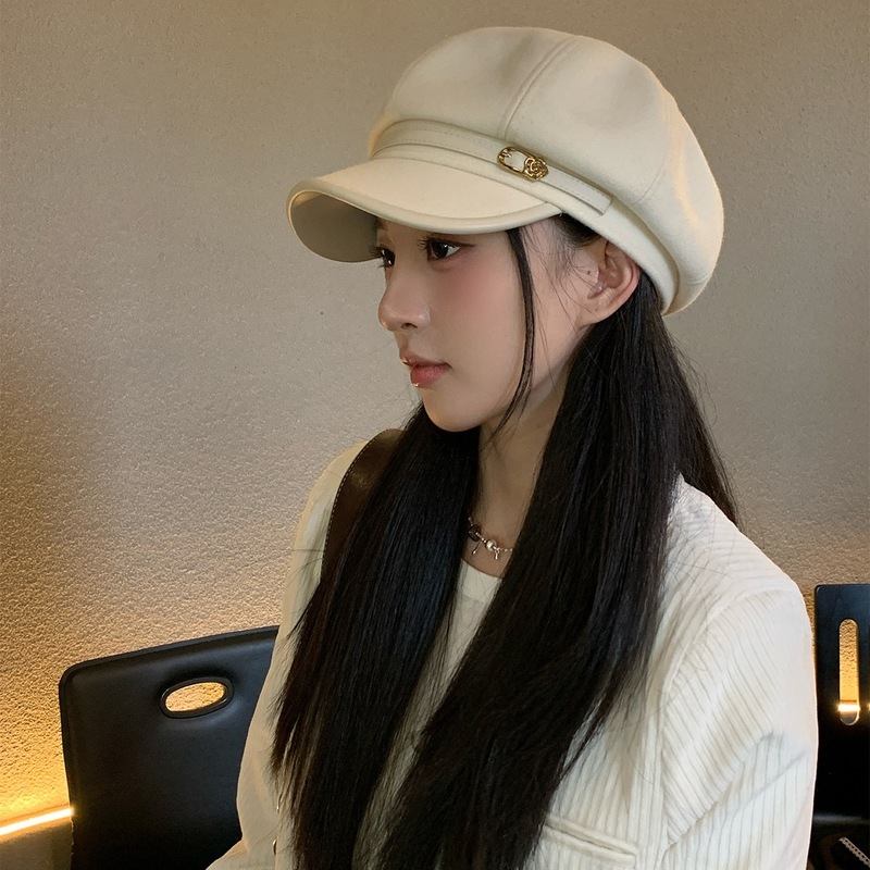日系复古文艺风黑色鸭舌贝雷帽女休闲百搭气质显脸小八角云朵帽子|undefined