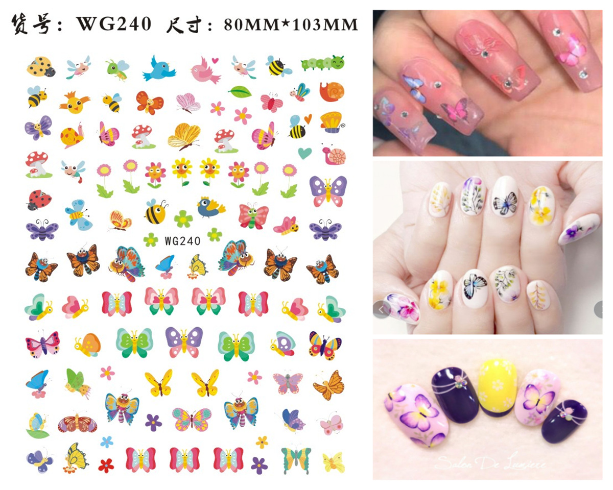 Nuevos productos de primavera de color mariposa pegatinas de manicuras de comercio electrónico transfronterizo pegatinas de manicuras mariposa WG1300-1311