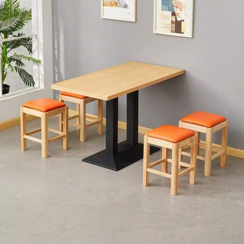 Commercial Fast Food Dining Tables and Chairs Are Durable, Simple and Modern, Suitable for Breakfast Noodle Shops, Snack Restaurants, and Dining Establishments; Faux Wood Dining Table and Chair Sets