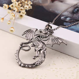 亚马逊新款wish货源game同款三头龙系列圆牌合金吊坠项链饰品