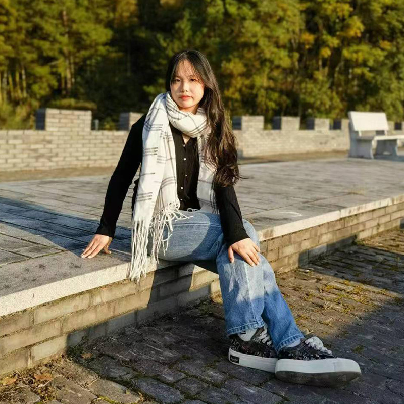 가을 겨울 모조 캐시미어 스카프 체크 수술 숄 가벼운 사치풍 보온 백합 학