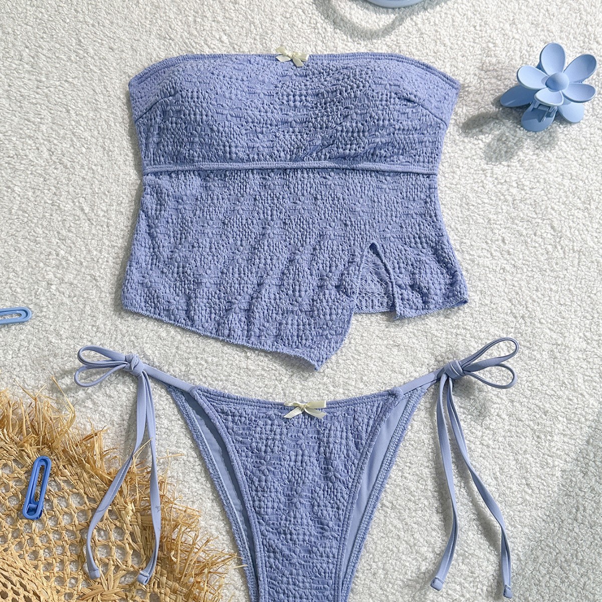 European and American New Cross-Border Exclusive Backless Bandeau Bow Slimming Sexy Two-Piece Women's Swimwear