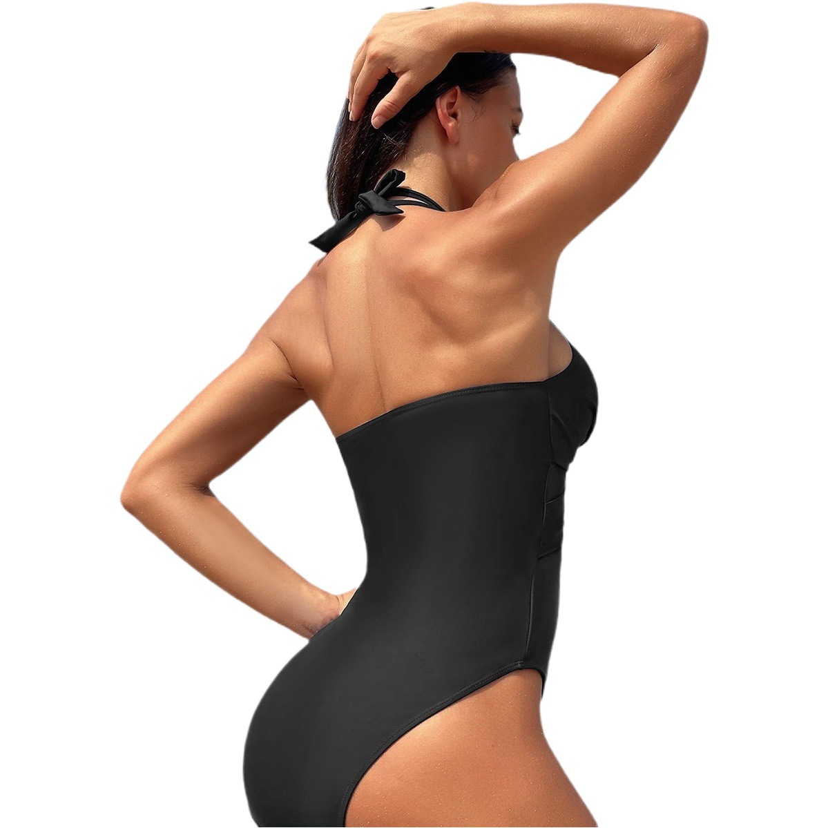 2025 nuevo estilo europeo y americano Amazon traje de baño transfronterizo de una pieza bikini bikini de malla de color sólido para mujer al por mayor