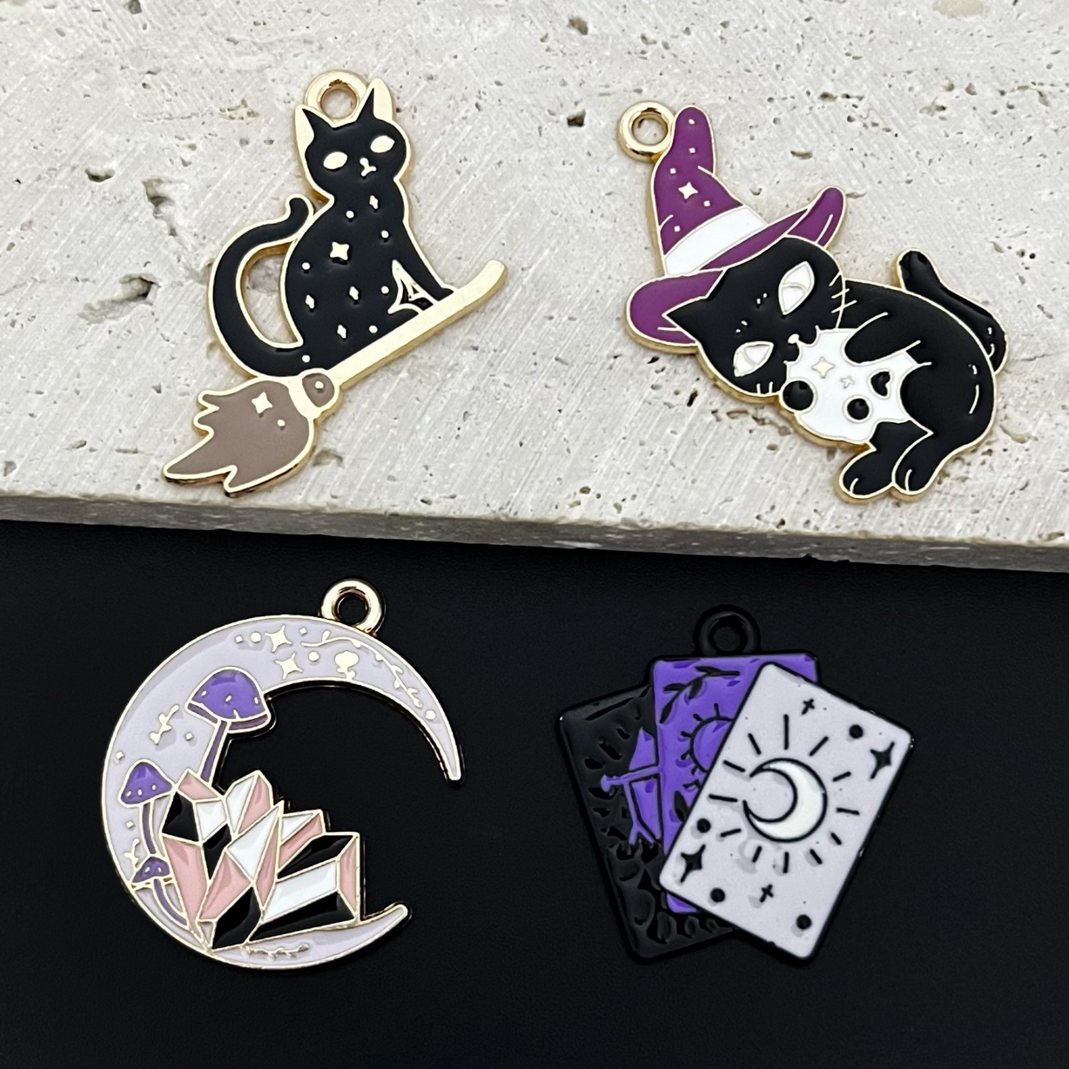 魔法猫扑克眼睛月亮合金饰品配件吊坠耳环项链挂件diy手作材料