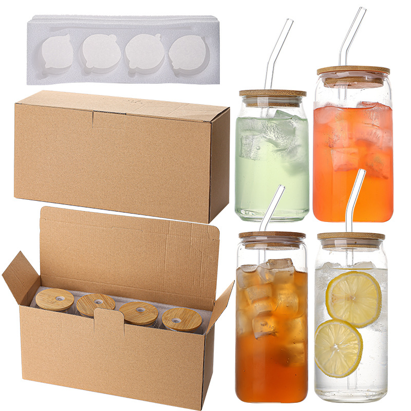 Taza de paja de cristal de alta calidad de cristal resistente al calor con cubierta de madera de bambú, taza de té de leche y café