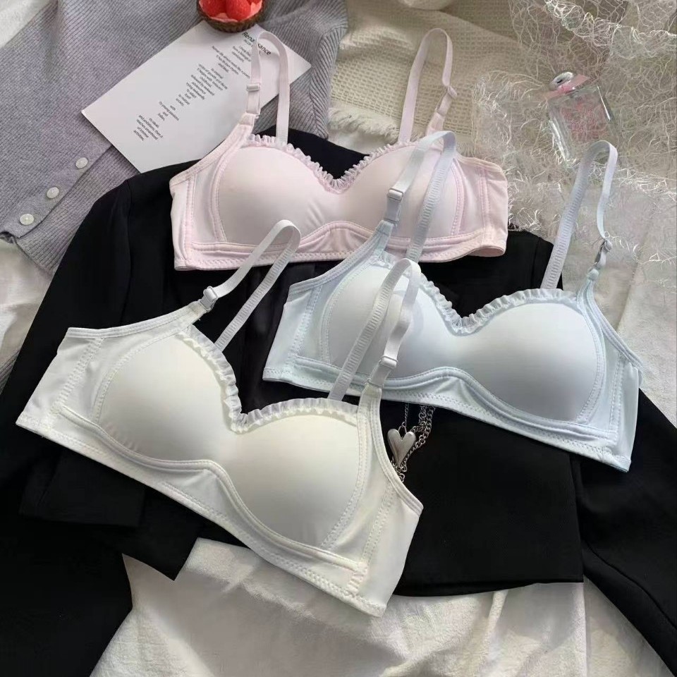 Ropa interior para niñas, estudiantes de secundaria, estudiantes de secundaria, estudiantes de secundaria, niños grandes, pecho pequeño, sujetador delgado sin anillo de acero