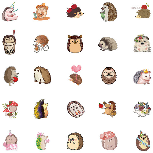 50 sheets of Amazon’s new cute little hedgehog graffiti stickers, luggage, guitar, skateboard, notebook, waterproof stickers