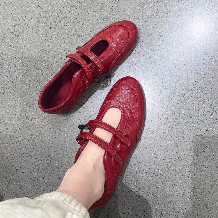Cowhide~Invisible 5cm Height-Increasing Flat-Soled Functional Ballet Shoes for Women 2026 Elegant Burgundy Velcro Flats