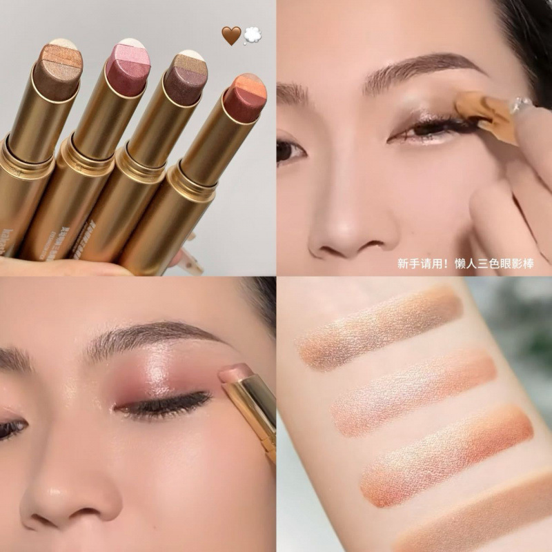 Kakashow Smart Eyes Tricolor Eye Shadow Stick es fácil de manchar con un toque de sombra de maquillaje de alto brillo.