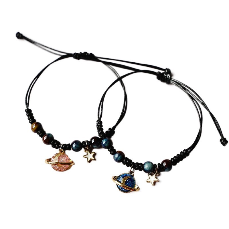 Star, Planet Pattern Couple Gender Simple Style Star Planet Alloy Resin Wax Line Woven Chain String Bracelets Wholesale