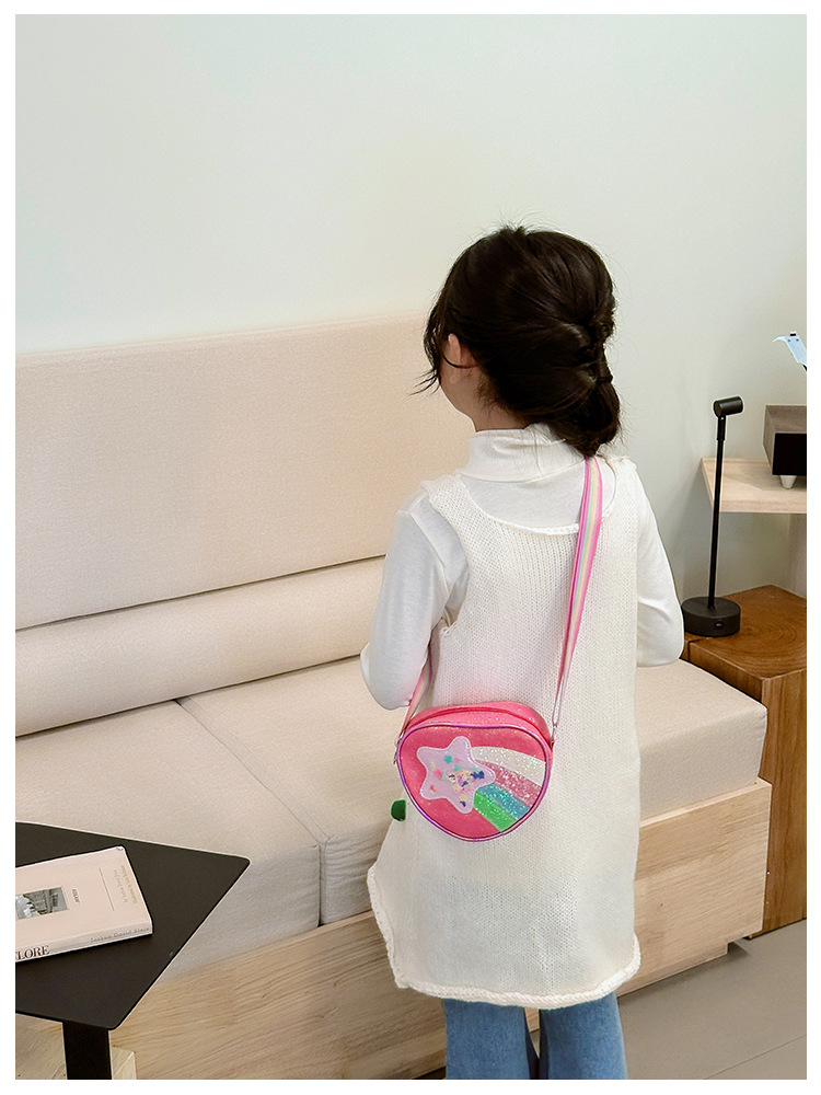 178g Weight Polyester Lining Material Zipper Closure Type Single Shoulder Strap Strap Type Shoulder Bag, Crossbody Bag Bags Type Daily Occasion Pu Leather Material Star, Stripe Pattern All Seasons Season Kid'S Gender Cute Style Heart-shaped Shape Kid'S Pu Leather Star Stripe Cute Heart-shaped Zipper Shoulder Bag Crossbody Bag 22