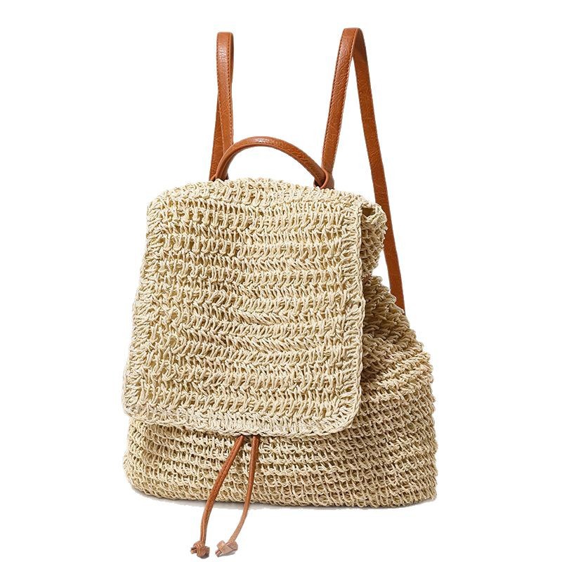 Trending Large Capacity Woven Backpack For Women 2025 New Style Seaside Vacation Beach Straw Bag Travel Backpack - Thumbnail 5