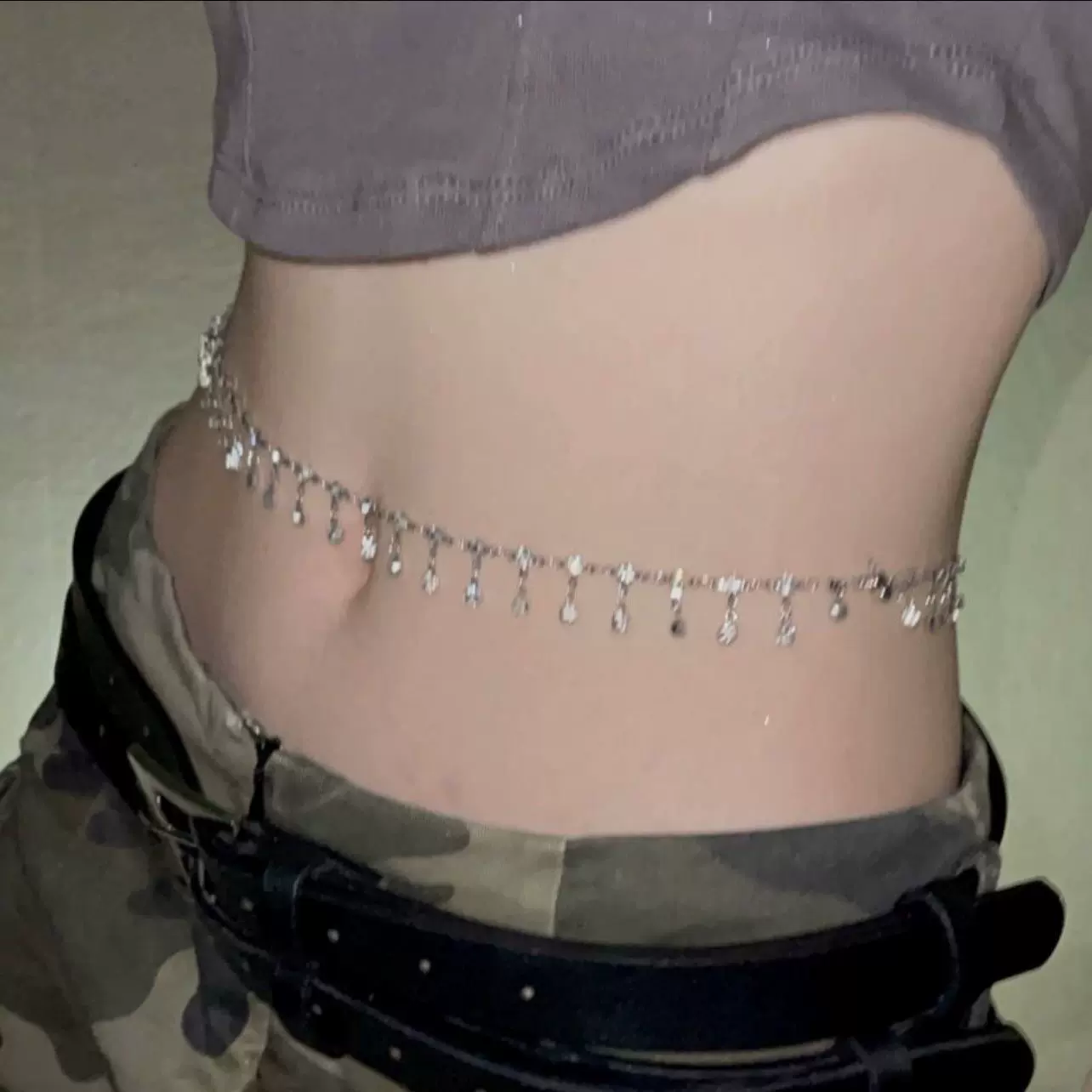 镶钻流苏腰链性感几何沙滩比基尼身体链简约辣妹甜酷单层腰链女夏