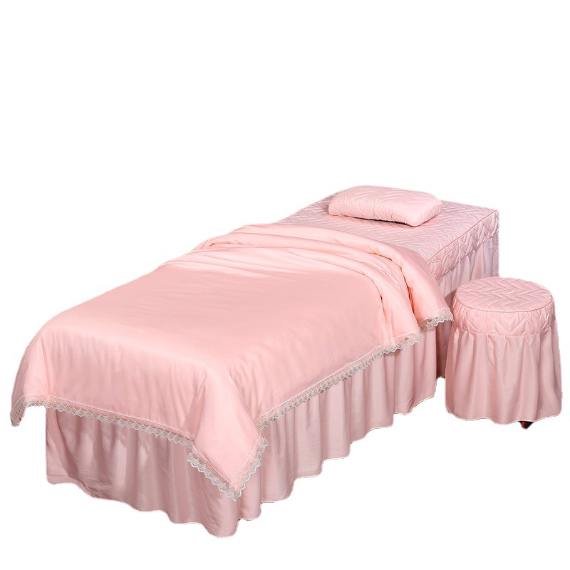 天丝莫代尔刺绣花边款美容床罩四件套高档欧式美容床按摩理疗专用