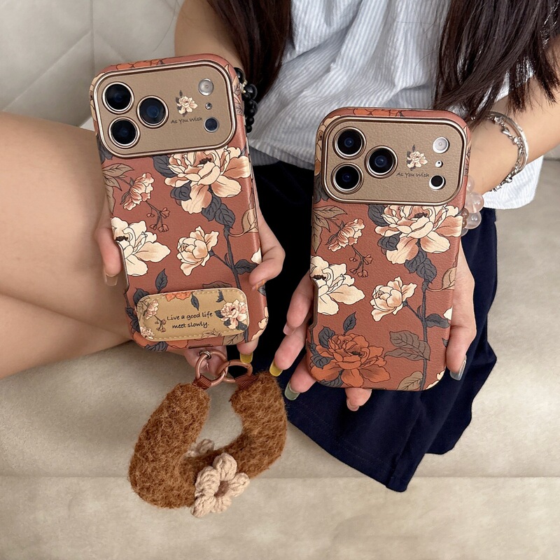 Retro Orange Brown Flowers Suitable for Iphone17Promax Protective Cover Apple 16Pro Mobile Phone Case 15/14 Creative Retro Orange Brown Flowers Suitable for Iphone17Promax Protective Cover Apple 16Pro Mobile Phone Case 15/14 Creative