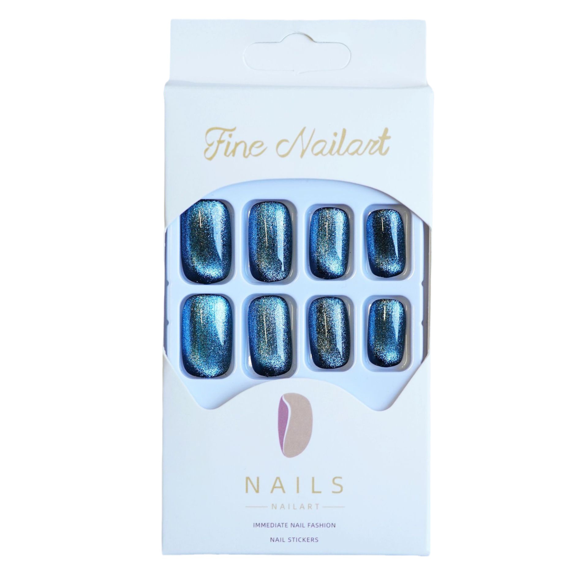 DY-53 azul y negro ojo de gato falso pieza de uñas fototerapia desgaste hecho a mano pegatina de uñas terminado pieza de belleza de uñas pieza de uñas al por mayor