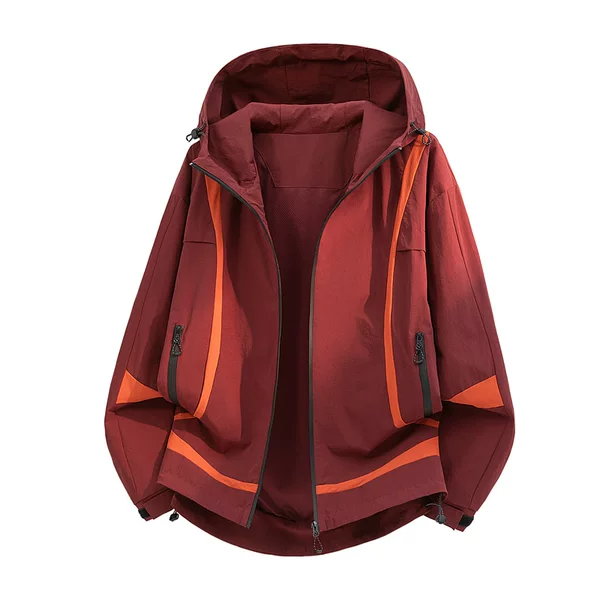 Couple's trendy color-block outdoor windbreaker, unisex hooded jacket, men's spring and autumn loose sports jacket, European size