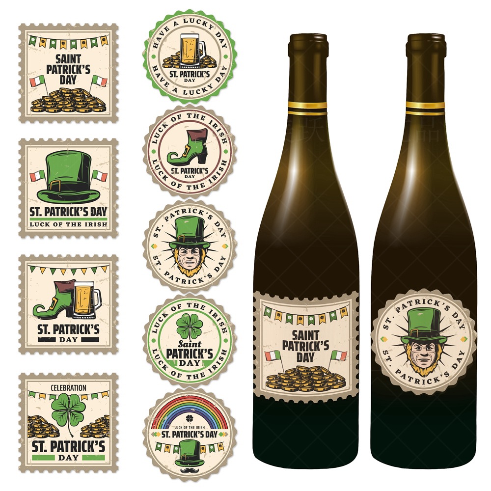 Día de San Patricio del Amazonas decorativo botella de vino pegatinas Festival irlandés etiqueta adhesiva