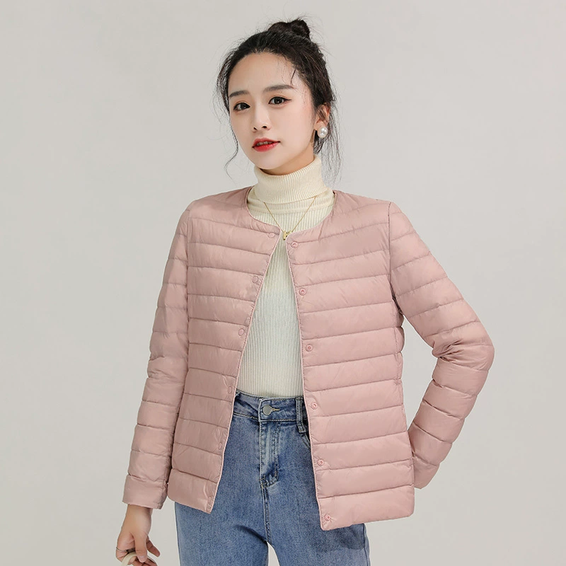 Тонкий пуховик женский короткий 90 бархат Сверхлегкий стеганый круглый воротник теплый тонкий куртка