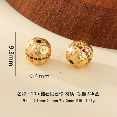 925 Ancient Silver Gold-Plated Dragonfly Eye Spacer Beads Inlaid with Red and Green Diamonds Spacer Beads DIY Handmade Beaded Rope Jewelry Accessories (Zərgərlik ara hissələri) - 10m-zircon-meteorite-ball