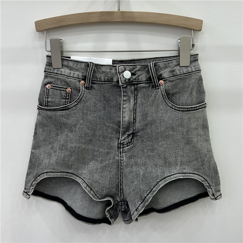 Pantalones Cortos de Mezclilla Elásticos de Cintura Alta con Lavado para Verano