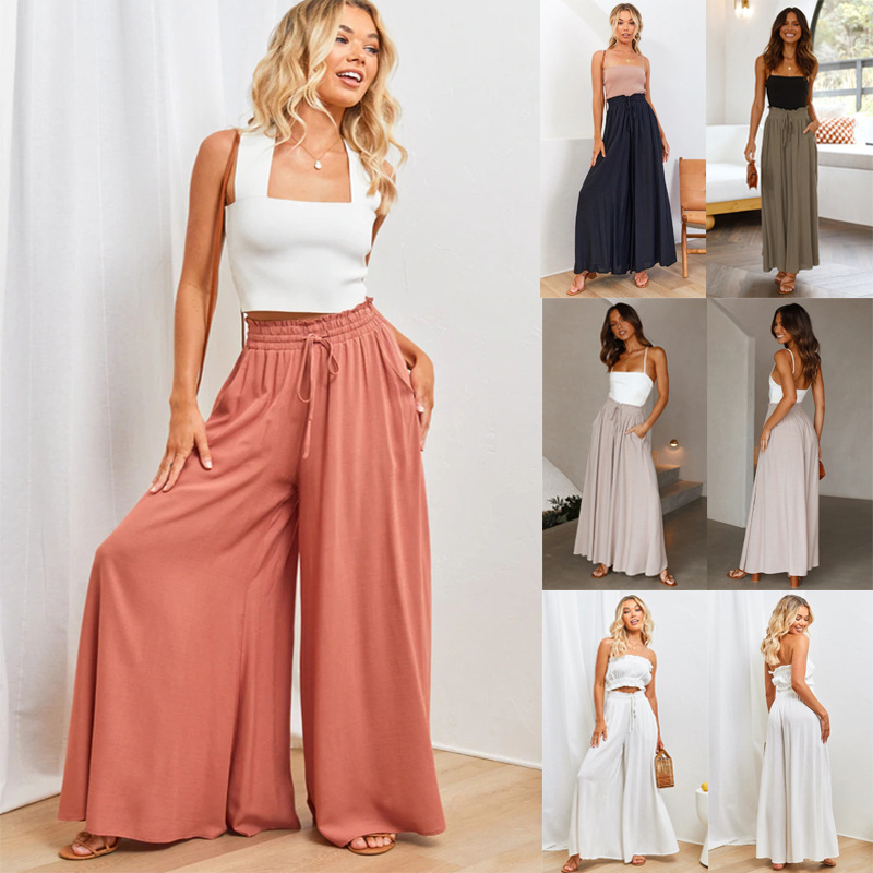 2026 European and American Cross-Border Spring and Summer New Temu Women's Wide-Leg Pants with Elastic Waist, High-Waisted Long Skirt Pants