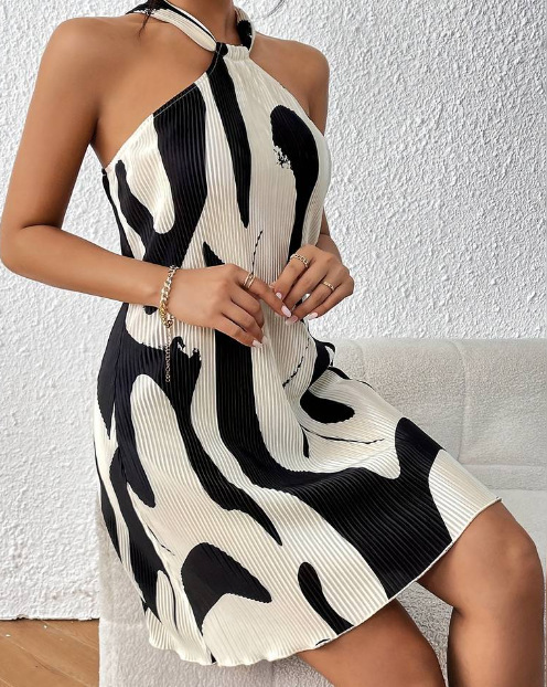 ChicShe Abito casual da donna con scollo all'americana stampato, stile europeo e americano, per autunno e inverno_voghion.com