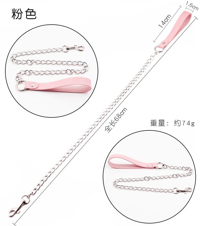 Plush Leather Collar with Neck Strap and Traction Restraint, Adjustable Adult Bondage Accessory — detail image 24