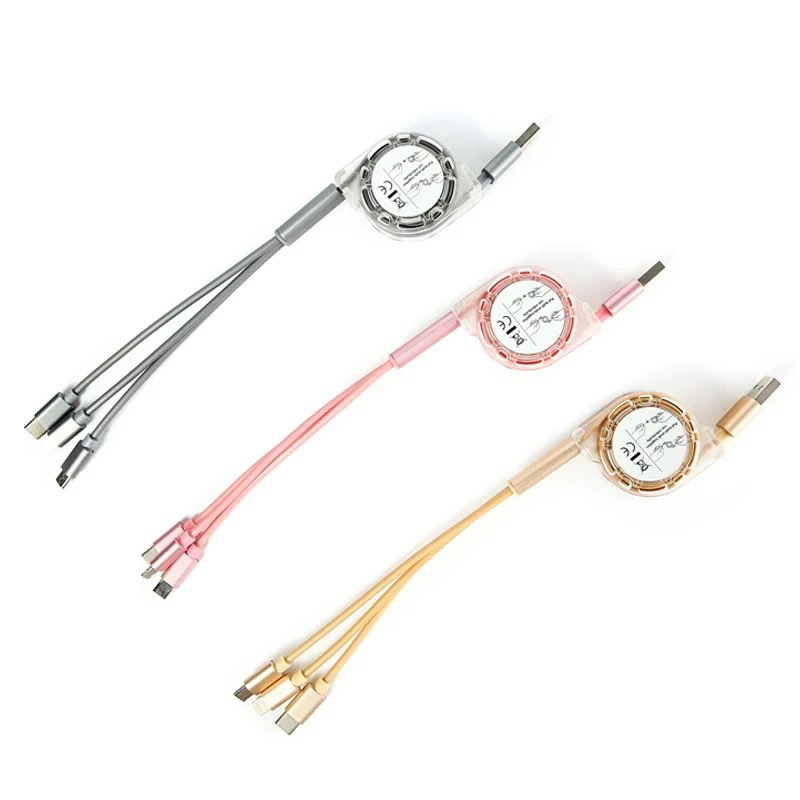 Adatto per il telefono cellulare Apple Huawei Type-C con cavo dati telescopico veloce, da uno a tre cavi di ricarica in regalo_voghion.com