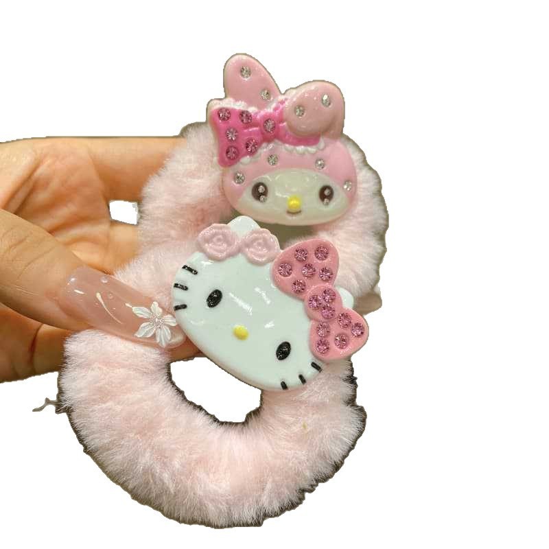 秋冬暖色毛绒猫咪兔子大肠发圈毛茸茸发绳女扎头兔子皮筋网红头绳|undefined