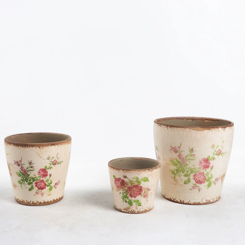 Французский ретро старый розовый керамический цветочный горшок с розами, садовые цветы и зеленые растения, суккуленты, скандинавские цветочные принадлежности, украшение для балкона
