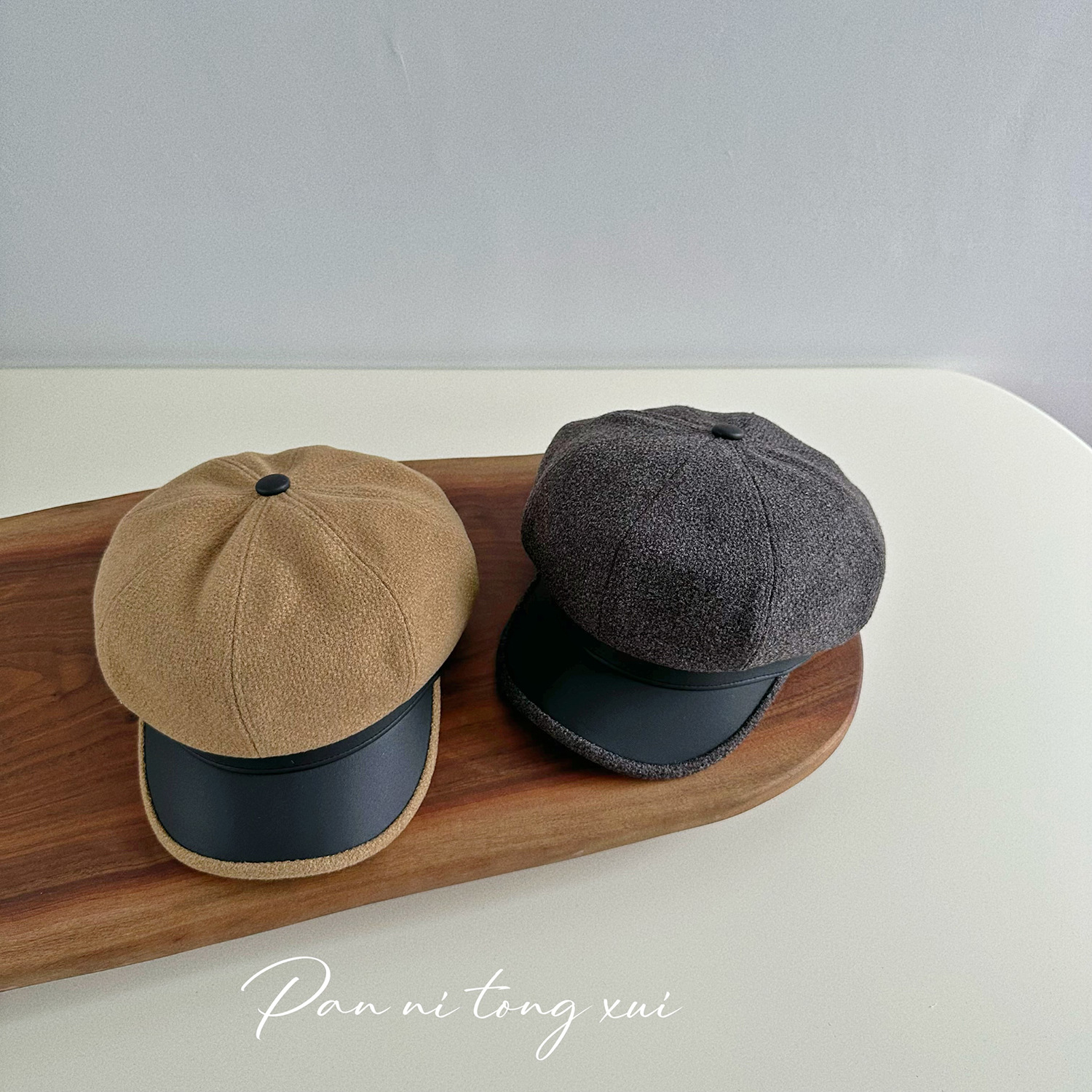 Chapeau octogonal unisexe en cuir PU épissé en laine pour femme, couleur unie, automne-hiver, vintage, chapeau d'artiste, chapeau chaud d'hiver_voghion.com
