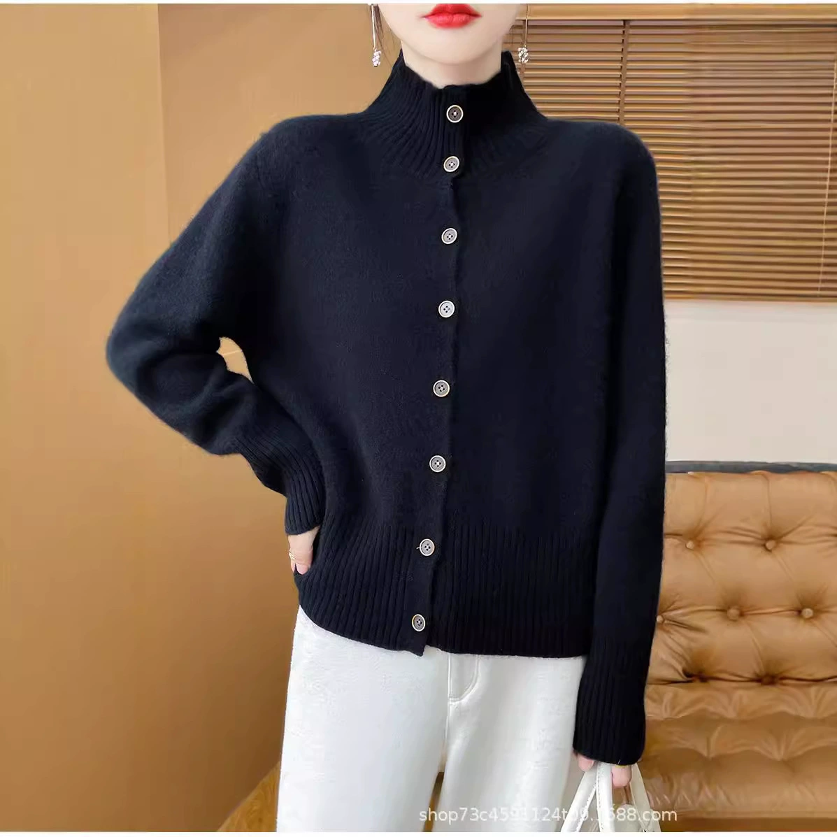 Осенний и зимний новый стейк шерстяной трикотажный кардиган женский дикий свитер куртка