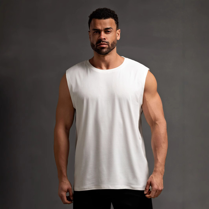 Cross-Border Pure Color Sleeveless T-Shirt Men's Large Size Sports Vest Men's Trbottomy Men's Fitness Loose Bottoming Shirt Waistcoat