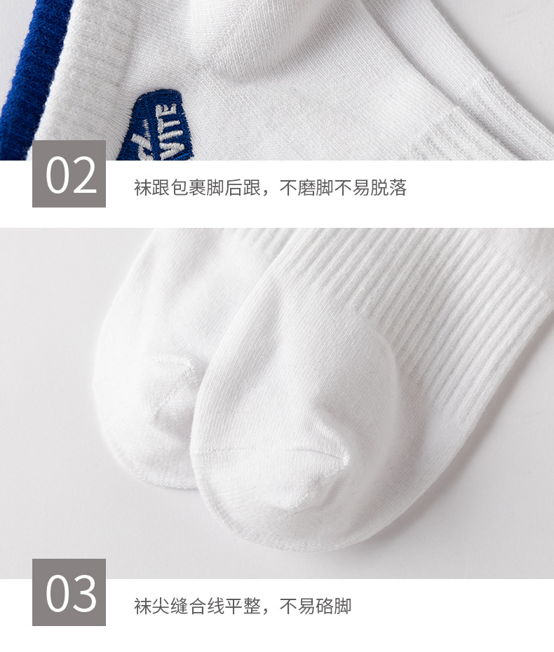 Wholesale of four-season solid color all-cotton boat socks, men's combed cotton lettered men's short socks with double cuffs, black and white socks pic 15