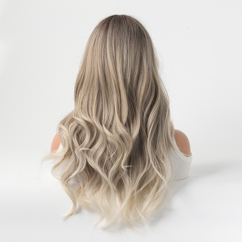 περούκες για γυναικεία μαλλιά κτυπήματα μακριά σγουρά μαλλιά ντεγκραντέ πλατίνα νέα μηχανή περούκες κεφαλής από χημικές ίνες_voghion.com