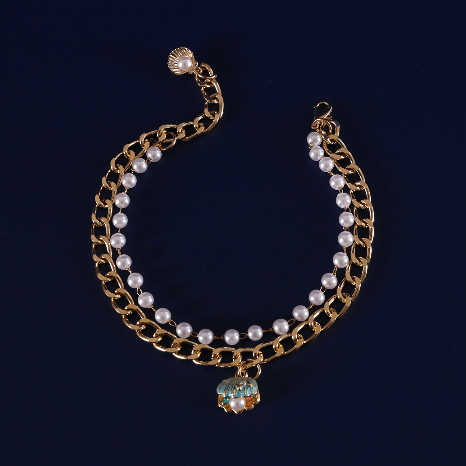 Collar de la serie del océano de la concha de la perla de la mascota, cadena de diamantes de la perla, gato, perro, princesa, collar de concha de color