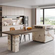 意式轻奢岛台餐桌一体可伸缩家用客厅沙发边倒台高级感锭制中导台