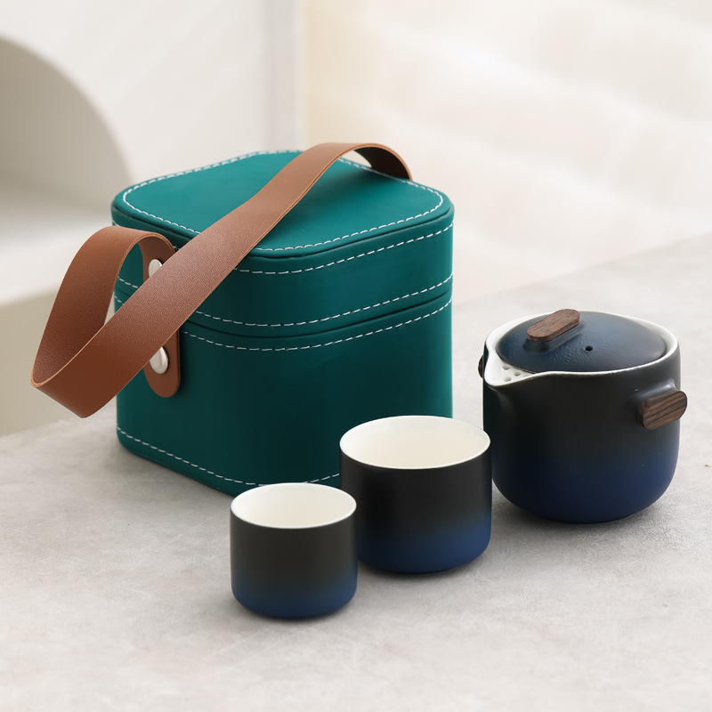 Juego de Té de Viaje de Cerámica Portátil con Color Degradado para Camping y Picnic